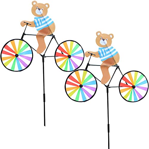 2 Stück Cartoon Fahrrad Spinner, Katze Reiten Fahrrad Wind Spinner Windräder mit Stange, 3D Tier Regenbogen Windmühle, niedliche Windkulptur, bunte Ornament Statue Dekor für Outdoor Hof Strand von Meltset