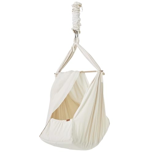 Membantu Federwiege Baby inkl. Feder - Baby-Wiege aus Bio-Baumwolle - Baby-Hängematte mit Deckenaufhängung - Baby-Hängewiege Plus Matratze und Baldachin - Baby-Hammock bis max. 15kg - Natur von Membantu