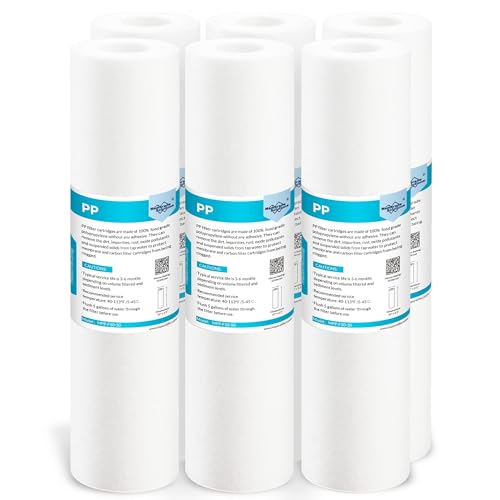 Membrane Solutions 10" Sediment Wasserfilter, Sedimentfilter für Umkehrosmose, Wasserspeiseleitung & Partikelfiltration, passend für Standard 10" Filtergehäuse - 20 Micron, 6 Stück von Membrane Solutions