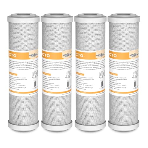 Membrane Solutions 2.5" x 10" Kohleblockfilter, Aktivkohlefilter, Carbon Block Wasserfilterpatrone Ersatz für ganze Haus Filtrationssysteme, für Umkehrosmose, 4 Stück von Membrane Solutions