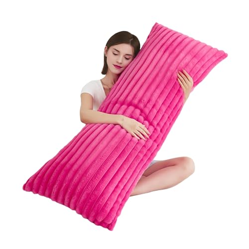 Memfydu Ganzkörperkissen mit flauschigem Streifen-Kunstfell, abnehmbarer Bezug, langes Bettkissen für Erwachsene, 50,8 x 137,2 cm, für Seitenschläfer und Schwangerschaft, Hot Pink von Memfydu