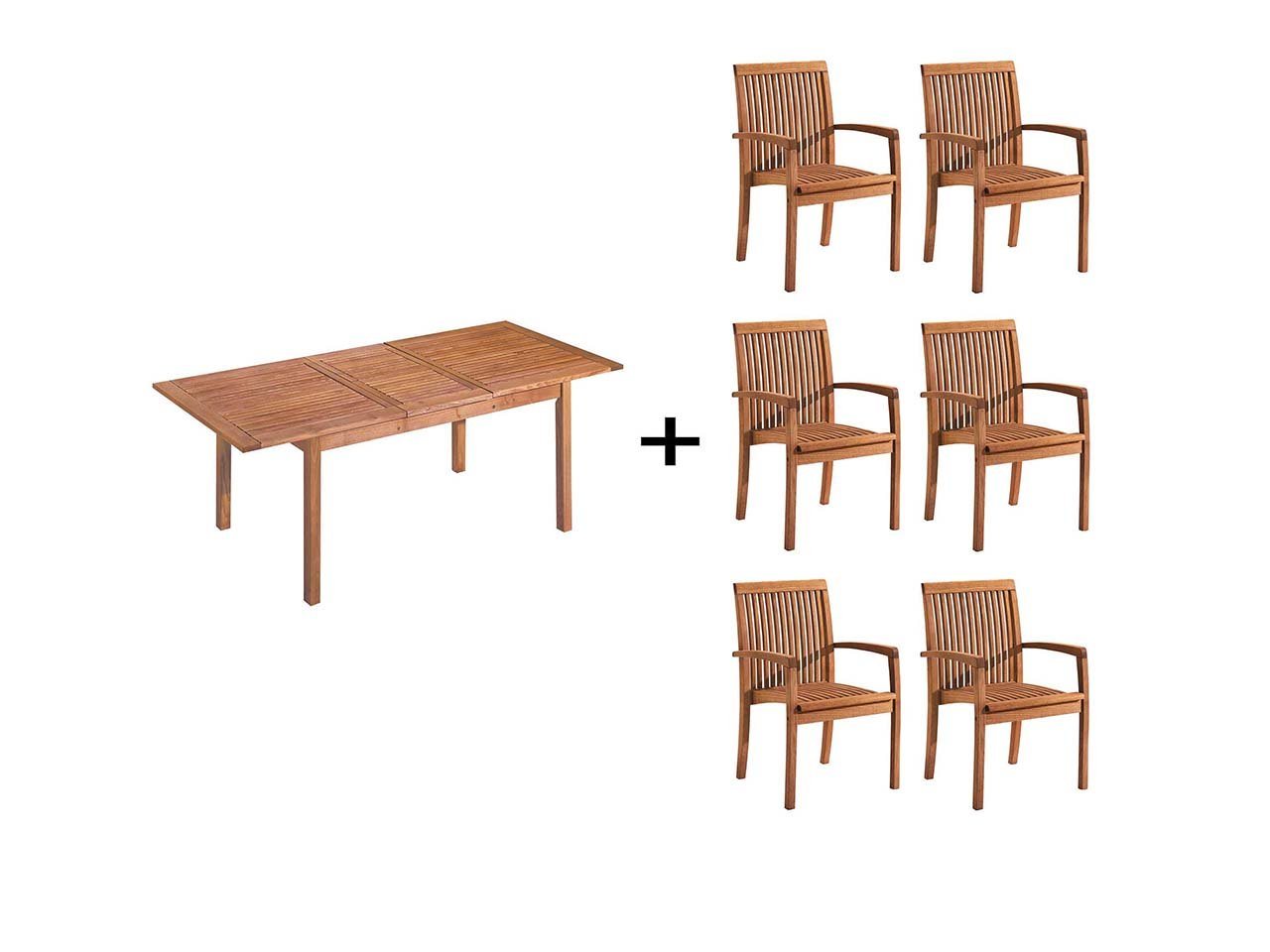 memo Garten-Essgruppe Enya, (Spar-Set, 7-tlg., Tisch 170/220 x 90, 6 Stühle), Made in Europe von Memo