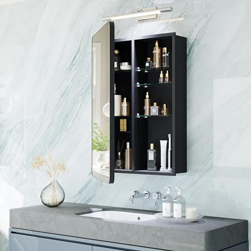 Schwarzer Medizinschrank mit Spiegel für Badezimmer: 40,6 x 61 cm, kleiner verspiegelter Schminktisch mit verstellbaren Regalen, Oberfläche oder versenkte Wandhalterung, mattschwarzer Rahmen Schwarzer Medizinschrank mit Spiegel für Badezimmer: 40,6 x 61 cm, kleiner verspiegelter Schminktisch mit verstellbaren Regalen, Oberfläche oder versenkte Wandhalterung, mattschwarzer Rahmen von MemoCastle