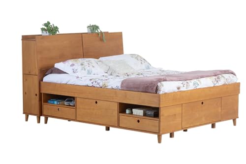 Memomad Amalfi Doppelbett 160x200 Kiefer Massivholz Vintage Design Stauraum Schubladen Regale Faecher abgerundete Ecken langlebig nachhaltig Schlafzimmer Moebel Funktionsbett ohne Lattenrost von Memomad