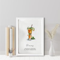 Pimms Cocktail Rezept Kunstdruck Illustriertes Aquarell Pimms Cocktail Rezept Kunstdruck Illustriertes Aquarell von Memorology