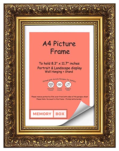 Memory Box Bilderrahmen, für Bilder, Fotos oder Poster, französischer Barock-Stil, kunstvoll verziert, Antik-Stil, goldfarben. von Memory Box