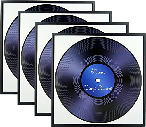 Memory Keeper, 4 Stück, schwarzer Musikalbum-Rahmen, 31.8x31.8 cm, Aluminium-Metall-Bilderrahmen, hergestellt zum Präsentieren von Vinyl-LP-Album-Covers, 4 Stück (schwarz, 4) von Memory Keeper