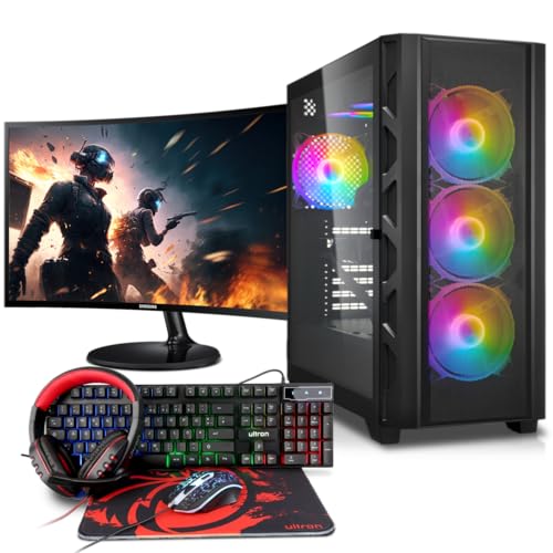 Basic Gaming Komplett PC Set, Ryzen 5 3400G 4X 3.70GHz, 16 GB DDR4, 1000 GB SSD M.2, Win 11 Pro 64bit + 24 Zoll + Ultron Hawk Gaming Kit 4in1 Set von Memory PC