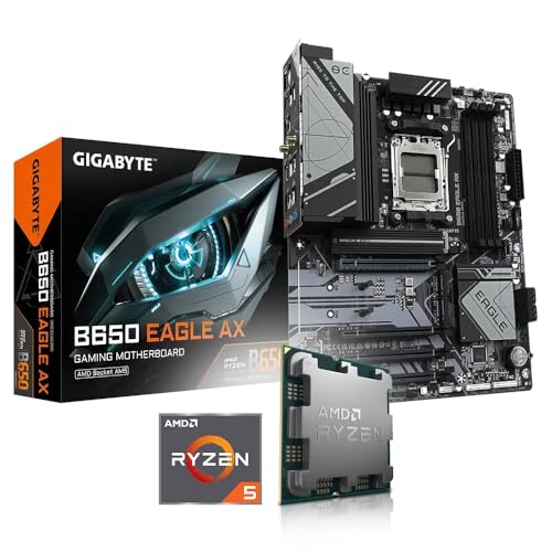 Memory PC Aufrüst-Kit Bundle Ryzen 5 7600 6X 3.8 GHz Prozessor, GIGABYTE B650 Eagle AX WiFi Mainboard (Komplett fertig zusammengebaut inkl. Bios Update und Funktionskontrolle) von Memory PC
