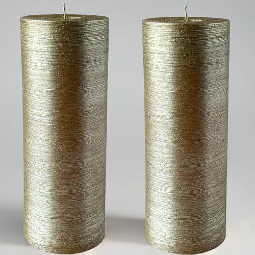 Memoward Stumpenkerzen,Kerzen Groß 2er Set,Lange Brenndauer ca.100+ Std,Saubere Verbrennung,Unparfümiert,für Haushalt,Feiern und Gastronomie Deko (7.5 x 20 cm-2er, Gold Metallic horizontaler Streifen) Memoward Stumpenkerzen,Kerzen Groß 2er Set,Lange Brenndauer ca.100+ Std,Saubere Verbrennung,Unparfümiert,für Haushalt,Feiern und Gastronomie Deko (7.5 x 20 cm-2er, Gold Metallic horizontaler Streifen) von Memoward