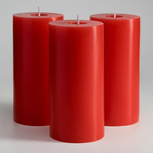 Memoward Stumpenkerzen Rot,Kerzen Groß 3er Set,Lange Brenndauer ca.75+ Std,Saubere Verbrennung,Unparfümiert,für Haushalt,Feiern und Gastronomie Deko,(7.5 x 15 cm-3er, Rot) von Memoward