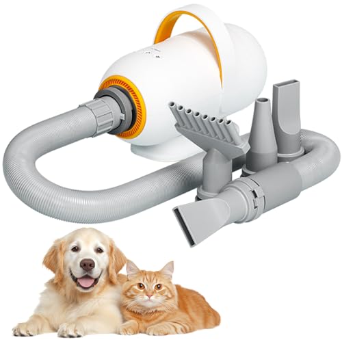 Hundefön Hundetrockner, 2800W Profi Haartrockner Blower hundefön Einstellbare Geschwindigkeit, Hundefön sehr leise Pet Dryer Haustier Hundepflege -Trockner-Gebläse mit 4 Düsen und Schlauch (Weiß) von Memows