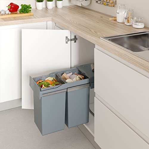 Abnehmbarer Abfalleimer für Küchenschrank, Mindestbreite 300 mm, mit 2 Eimern à 14 Liter von Menage Confort