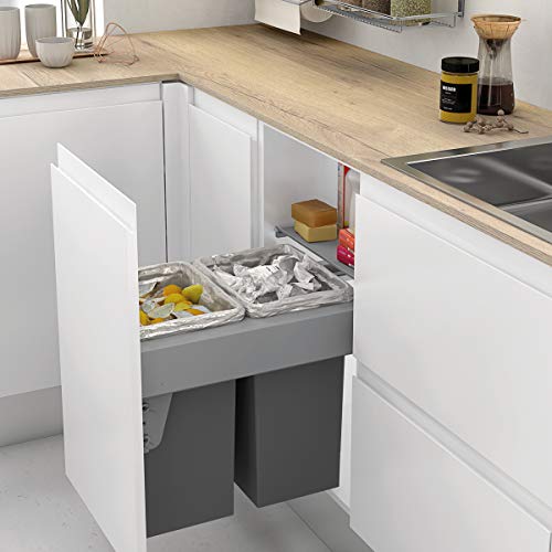 Herausnehmbarer Abfalleimer mit automatischer Öffnung für Küchenschrank, 2 Behälter mit 24 l, Recycling-Eimer, Breite 412 - 418 mm von Menage Confort