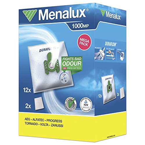 Menalux 1000 MP 12 Staubbeutel inkl. 2 Microfilter (Synthetik Staubbeutel, hohe Saugleistung & Filtration, Hygieneverschluss, Anti-Geruch, neutralisiert Gerüche, reißfest, +50% Lebensdauer, weiß) von Menalux