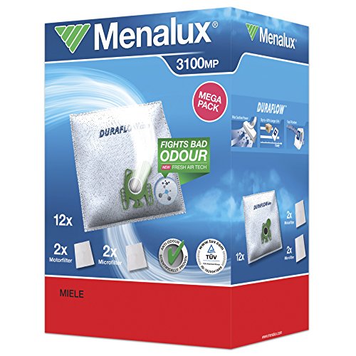Menalux 3100MP 12 Staubbeutel, 2 Mikro- und Motorfilter (Synthetik Staubbeutel, top Saugleistung & Filtration, Hygieneverschluss, Anti-Geruch, neutralisiert Gerüche, reißfest, +50% Lebensdauer, weiß), Sonstige von Menalux
