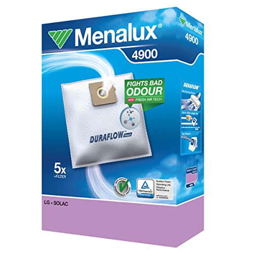 Menalux 4900, 5 Staubsaugerbeutel Synthetik Duraflow, u.a. für Rowenta RO 21…, RO 23…, Weiß von Menalux