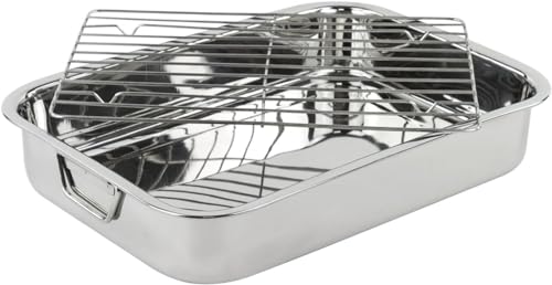 Menax - Auflaufform - Bräter mit Rost - Backblech mit Antihaftbeschichtung - Ofenform - Bratform für Lasagne, Hähnchen und Gemüse - Silber - 35 cm von Space Home