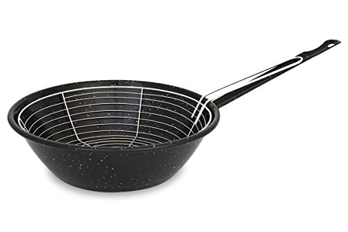 Menax - Bratpfanne mit Korb - Stahl Emailliert Antihaftbeschichtet - 24 cm - Inhalt 2,5 Liter Menax - Bratpfanne mit Korb - Stahl Emailliert Antihaftbeschichtet - 24 cm - Inhalt 2,5 Liter von Menax