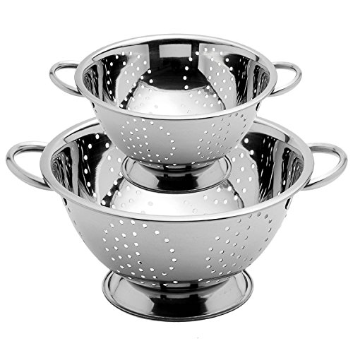 Menax - Nudelsieb - Edelstahl Küchensieb - Abtropfsieb - Sieb mit Schwerlastgriffen und Ringsockel - Edelstahlsieb mit Stabilem Griff, Küchensiebe für Quinoa, Nudeln, Obst, Gemüse - 18 und 24 cm von Menax