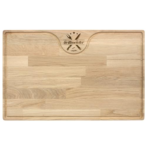 Küchenbrett Eiche 55x35x2 cm – Schneidebrett mit Saftrille & Gravur Grillmeister I Tranchierbrett groß I Mende Systems Manufaktur Deutschland von Mende Systems