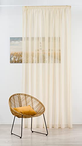 Mendola Interior Ashby Sheer Curtain, Natural Linen Look, Tape, Cappuccino, 300x260 cm von Mendola Interior