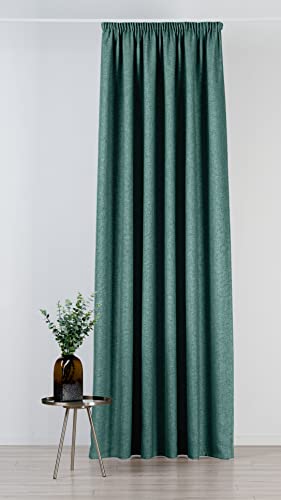 Mendola Interior Madras Curtain, Natural Linen Look, Tape, Green, 140x260 cm von Mendola Interior