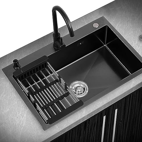 Schwarze Edelstahlspüle Küchenspüle Einzelbeckenspüle Kleine Barspüle Schwarzer Wasserhahn Inklusive Zubehör (S : 68x45x20cm) von Meng Wei shop