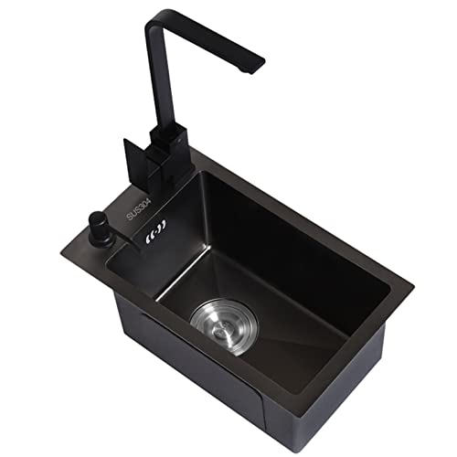 Schwarze Edelstahlspüle Mini-Spüle Für Bartheke Apartment-Spüle Mit Wasserhahn Kleine Kaffee-Eckspüle Inklusive Zubehör (S : 30x38x22cm) von Meng Wei shop