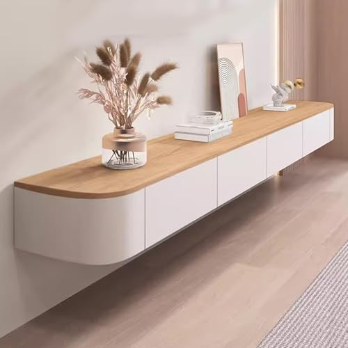 TV-Bänke Hängender TV-Schrank Weißer TV-Schrank Fürs Wohnzimmer Schwebender TV-Ständer Wandmontierte Multimedia-Konsole Mit Zwei Schubladen(240x24x20cm) von Meng Wei shop