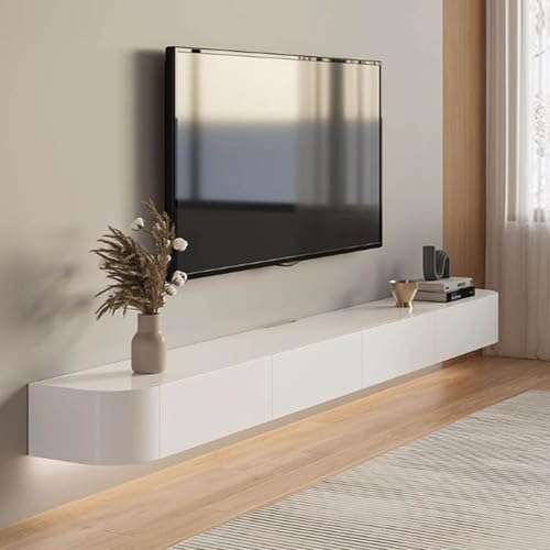 TV-Bänke Weißer Wandmontierter TV-Schrank Schwebender Wohnzimmerschrank Schwebende TV-Einheit Medienkonsole TV-Sitzbank Mit Stauraum Unter Dem Fernseher(180x24x20cm) von Meng Wei shop