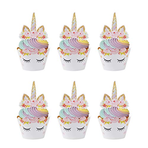 Cupcake Toppers Einhorn Cupcake Wrappers Kuchendeckel für Geburtstagsfeier Hochzeiten Jubiläen Gartenpartys Geburtstagskuchen Dekoration Lieferungen 24 Set von MengH-SHOP