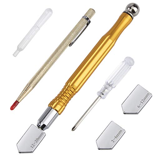 Glasschneider Set Öl-Feed Cutter mit Skulpturenstift Schraubendreher Bonusklingen Öltropfer für Glas Spiegel 2-20mm 6 Stücke von MengH-SHOP