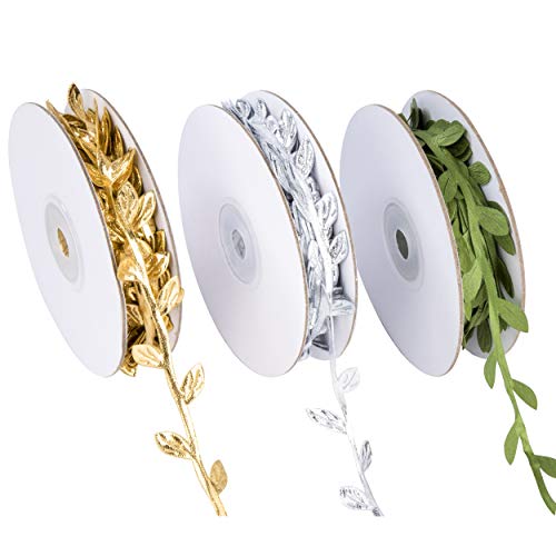 MengH-SHOP Künstliche Pflanzen Bänder Buchsgirlande Künstliche Blätter Blattband Künstliches Blatt Rebe für Hausgarten Hochzeit Party Dekoration 3 Rollen (Gold/Silber/Grün) von MengH-SHOP