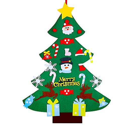 Filz Weihnachtsbaum 3.2ft DIY Weihnachtsbäume mit 26 Abnehmbaren Ornamenten Wandbehang Dekoration Kinder (64.5x87cm) von MengH-SHOP