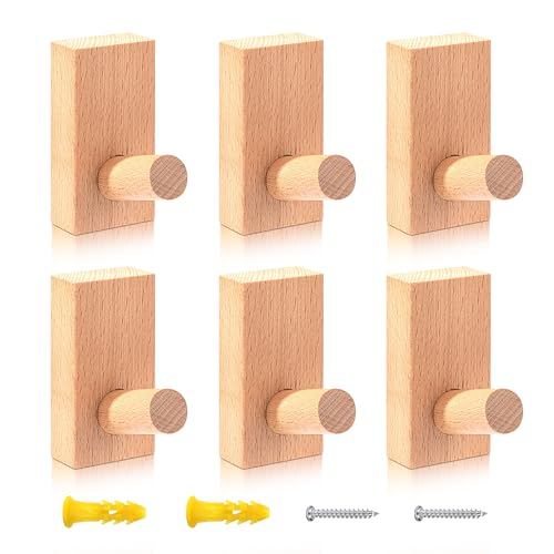 MengH-SHOP Garderobenhaken Holz Selbstklebend Wandhaken Holz Rund Kleiderhaken Dekorative Buche Holzhaken Huthaken für Flure Garderoben Schlafzimmer 6 Stück von MengH-SHOP