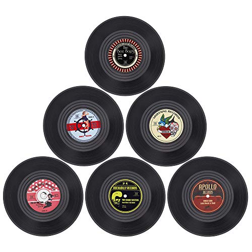 Schallplatten Untersetzer Set Retro Vinyl rutschfeste Tasse Matte Getränke Kaffee Matte für Tee Bier Beer Weinglas 6 Stück von MengH-SHOP