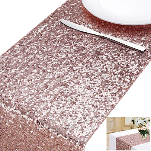 MengH-SHOP Tischläufer Pailletten Rosegold Tischdecken Tischfahne Dekoration für Party Hochzeit Geburtstag Baby Duschen 30 * 280cm von MengH-SHOP