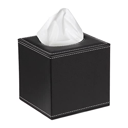 Papiertuch Behälter PU-Leder Taschentuchbox Quadratisch Kosmetiktuchbox für Zuhause Büro Auto Dekoration, Schwarz von MengH-SHOP