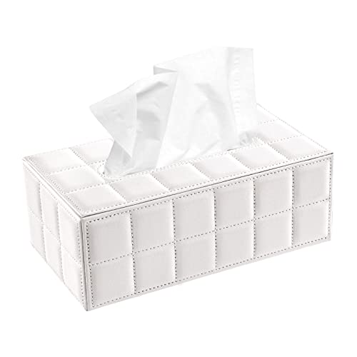 Papiertuch Behälter PU-Leder Taschentuchbox Rechteckig Kosmetiktuchbox für Zuhause Büro Auto Dekoration, Weiß von MengH-SHOP