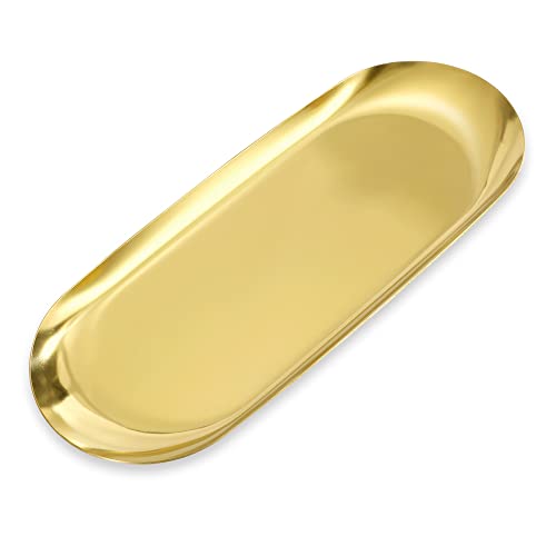 MengH-SHOP Schmuck Tablett Ovale Ablageschale Edelstahl Buffet Platte für Kosmetik Süßigkeiten Snack Kaffee Butter Schlüssel Kerzen Gold von MengH-SHOP