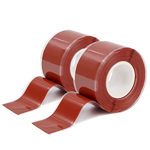 Selbstverschweißendes Silikonband Wasserdicht Silikon Tape Reparaturband Selbstklebendes Abdichtband Ideal für Schlauchreparatur, Kabelreparatur, Rohrreparatur 2 Rollen 3 Meter/Rollen (Rot) von MengH-SHOP