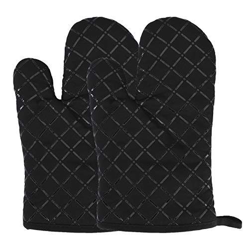 MengH-SHOP Silikon Ofenhandschuhe Hitzebeständige rutschfeste Grillhandschuhe Baumwoll Küchenhandschuhe für Grillen, Kochen, Backen, Küche, Mikrowelle 1 Paar (Schwarz) von MengH-SHOP