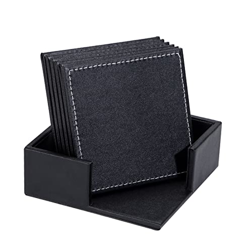 Untersetzer PU-Leder Untersetzer Platz Getränke-Untersetzer Schwarz Tischuntersetzer mit Halter Set für Getränke Bar Tassen Kaffee Bier 6 Stücke Untersetzer PU-Leder Untersetzer Platz Getränke-Untersetzer Schwarz Tischuntersetzer mit Halter Set für Getränke Bar Tassen Kaffee Bier 6 Stücke von MengH-SHOP