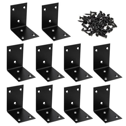 Winkelverbinder 90 Grad Lochplattenwinkel Winkel Klammern L-form Rechtwinkliges Edelstahl Ecke Klammer Möbel Angle Brackets für Tabelle Stuhl Bücherregal 85*85*48mm Schwarz 10 Stücke von MengH-SHOP