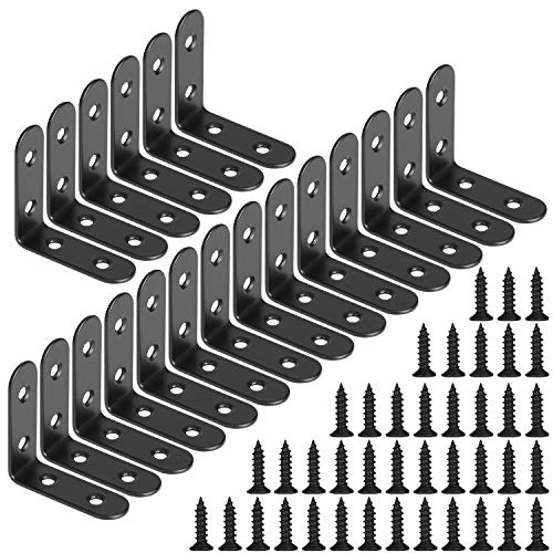 Winkelverbinder 90 Grad Winkel Klammern L-form Rechtwinkliges Edelstahl Ecke Klammer Möbel Angle Brackets mit Screws für Tabelle Stuhl Bücherregal 50 * 50mm Schwarz 20 Stücke von MengH-SHOP