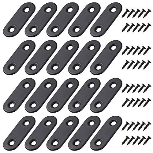 MengH-SHOP Winkelverbinder Flache Winkel Klammern Rechtwinkliges Edelstahl Ecke Klammer Möbel Flache Ecke Brackets mit Screws für Tabelle Stuhl Bücherregal 40 * 16mm Schwarz 20 Stücke von MengH-SHOP