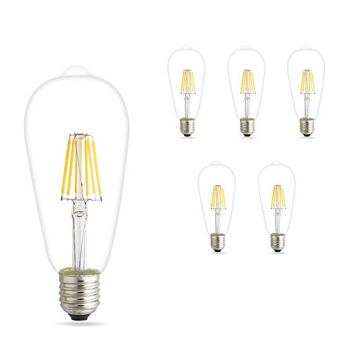 5 Stück E27 Vintage Edison LED Glühbirne, ST64 Antike LED Filament Lampe Ersetzt 60W (6W, 2700K Warmweiß, Nicht dimmbar) Ideal für Nostalgie und Retro Beleuchtung 64 * 160 mm (ST64, Warmweiß 6W) von Mengjay