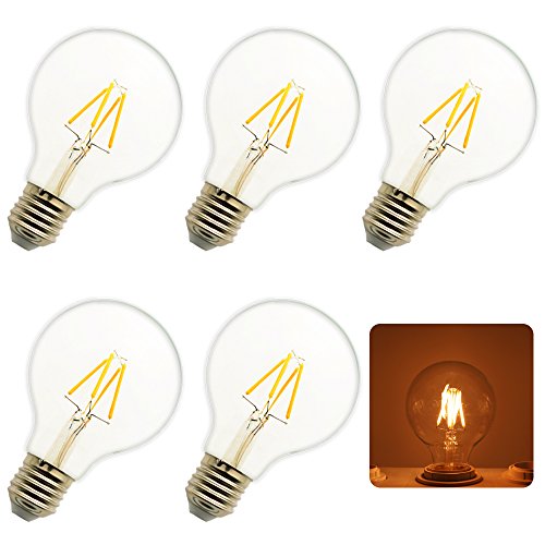 5 Stück nicht dimmbar 4 Watt G80 Schrauben E27 nicht LED 4 Filament Vintage Retro Bulb 220 V Warmweiß 2200K LED Antik Löschen Leuchtmittel 40W 360lm, weißleuchtend 80 * 120 mm (G80, Warmweiß 4W) von Mengjay