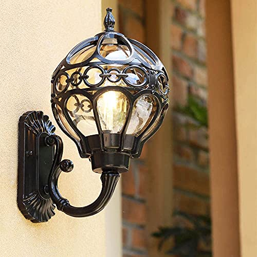 Außenwandleuchte E27 IP44 Aussenlampen Wandleuchten Vintage Kugel Design Bronze Wandlampe Innen Außen Terassenleuchten Garten Haus Eingang Terrassen Balkon Flur Beleuchtung Lampe (Schwarz - Klein) von Mengjay